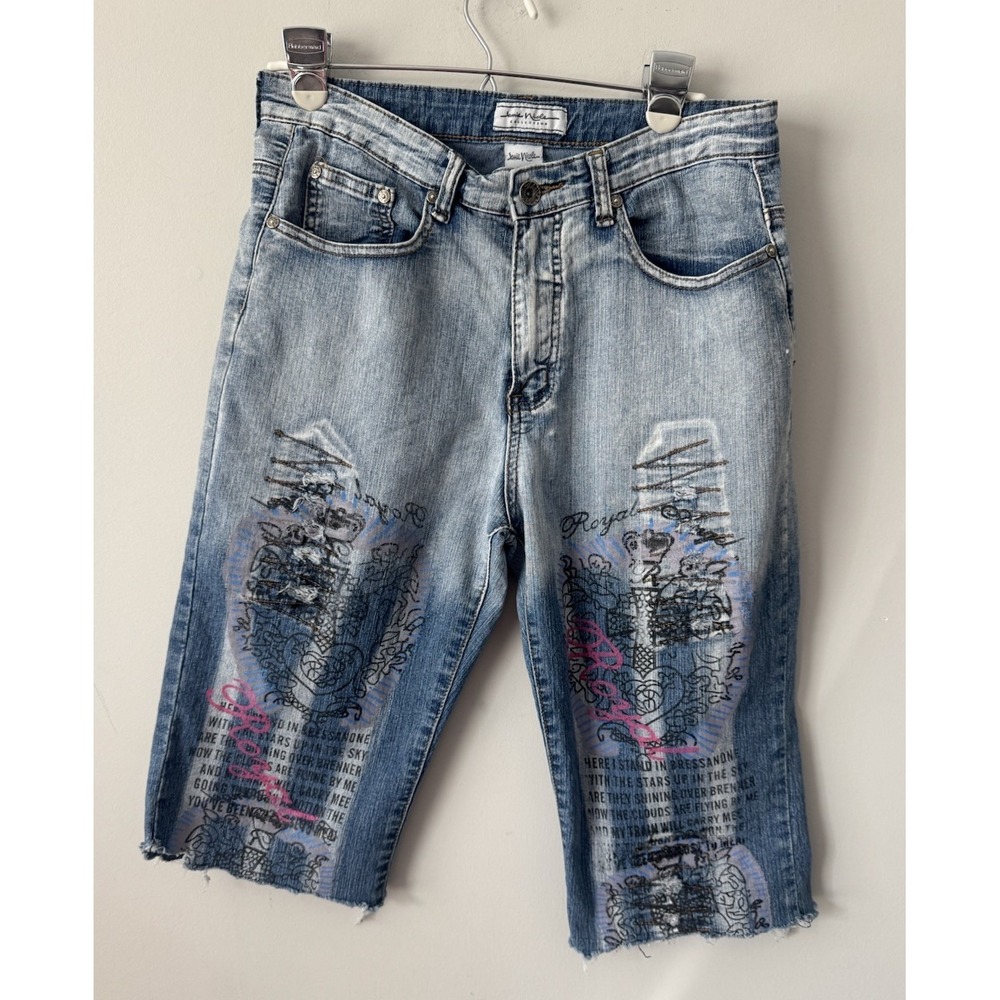Y2K Women's Jamie Nicole Jorts Denim Short Graffiti Cross Grunge Skate Fit Sz 30